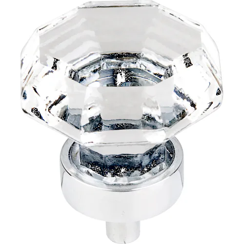Clear Octagon Crystal Knob 1 3/8'' TK128PC Polished Chrome Base