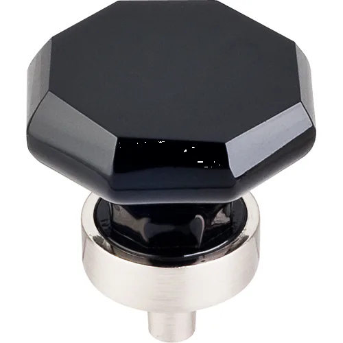 Black Octagon Crystal Knob 1 3/8'' TK137BSN Brushed Satin Nickel Base