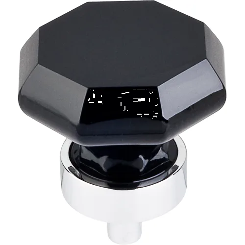 Black Octagon Crystal Knob 1 3/8'' TK137PC Polished Chrome Base