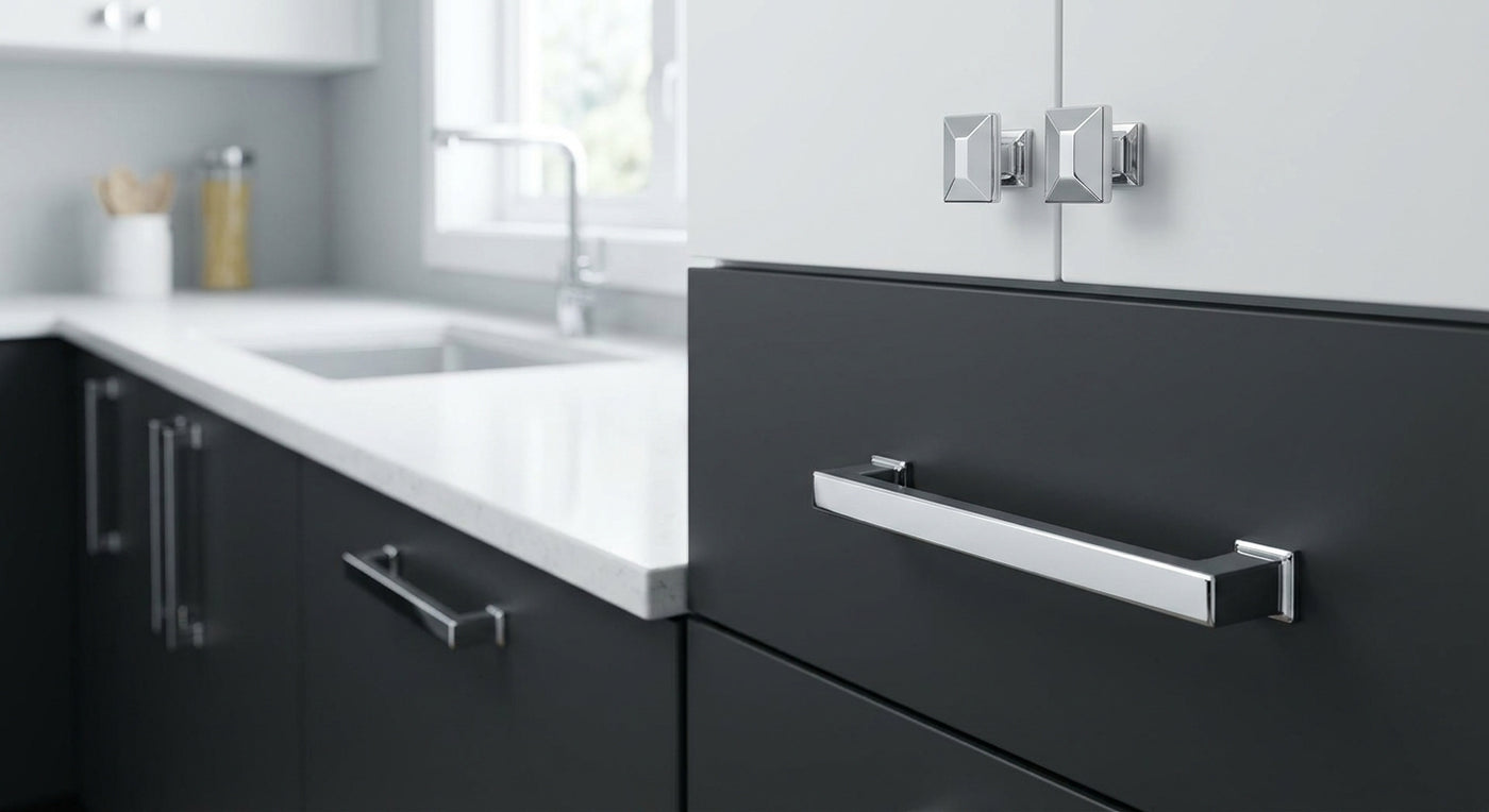 Chrome cabinet pulls for modern kitchens