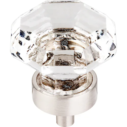 Clear Octagon Crystal Knob 1 3/8'' TK128BSN Brushed Satin Nickel Base